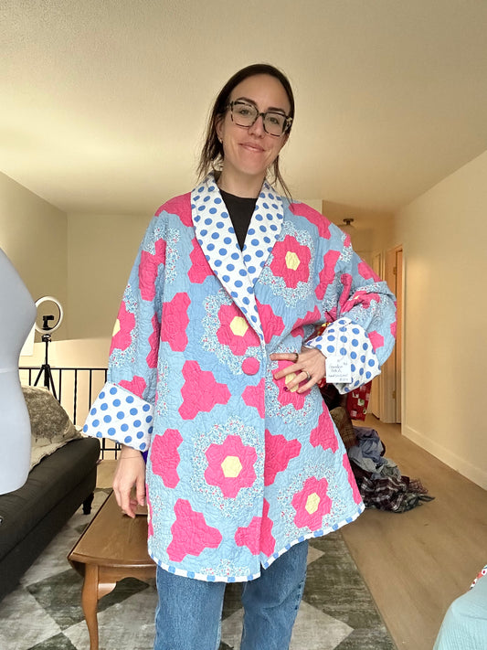 M/L Quilt Jacket - Vintage Pink and Blue